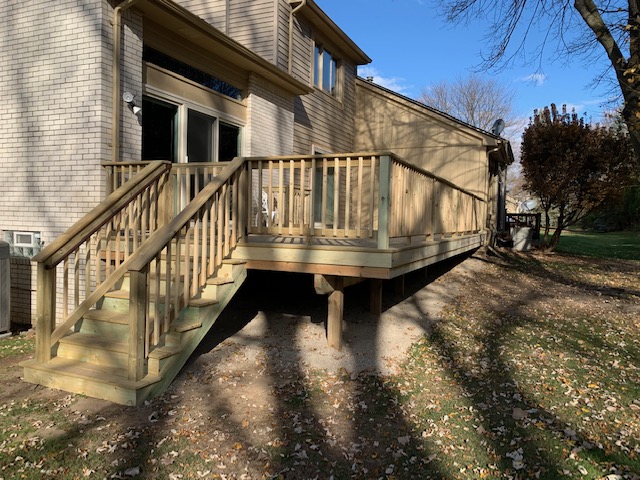 Angled view showing construction of a custom wood deck