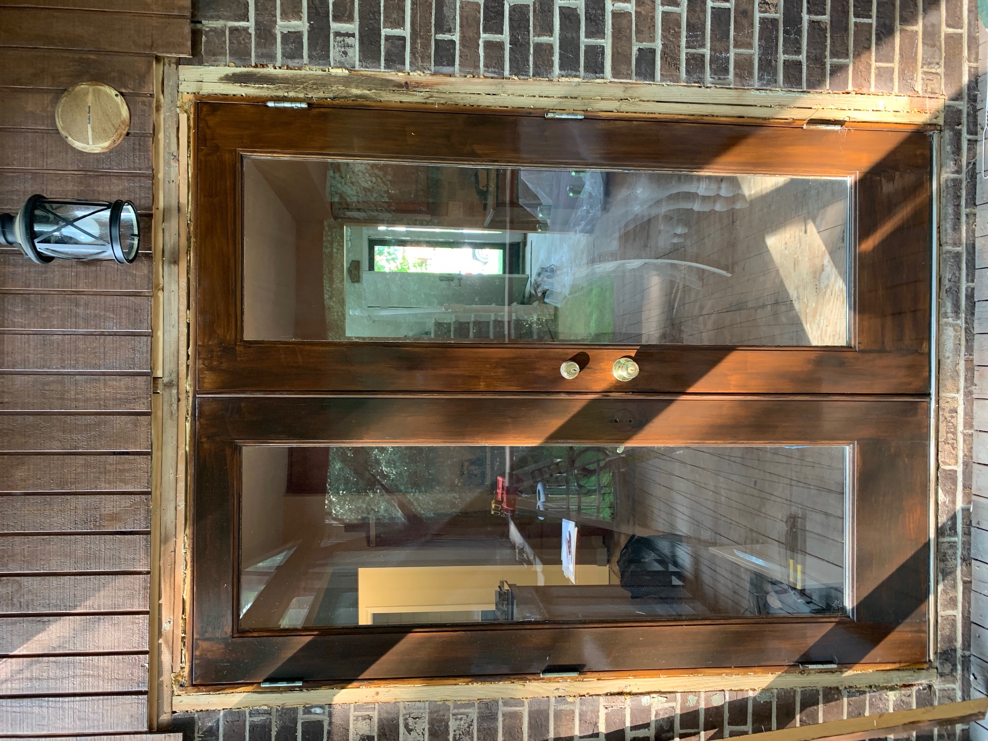 Old sliding patio door before replacement